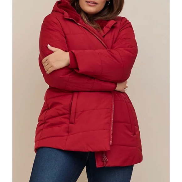 🆕 Red Fit & Flare Cinch Puffer Jacket Coat 2 2X 18 20 NWT Torrid New! - Picture 3 of 6
